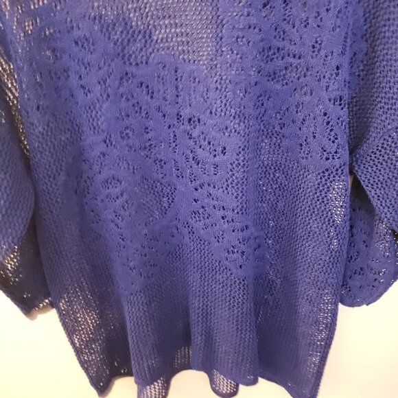 INC Linen Blend Royal Blue Open Weave 3/4th Sleeve Sweater Size 2X EUC - Picture 6 of 7